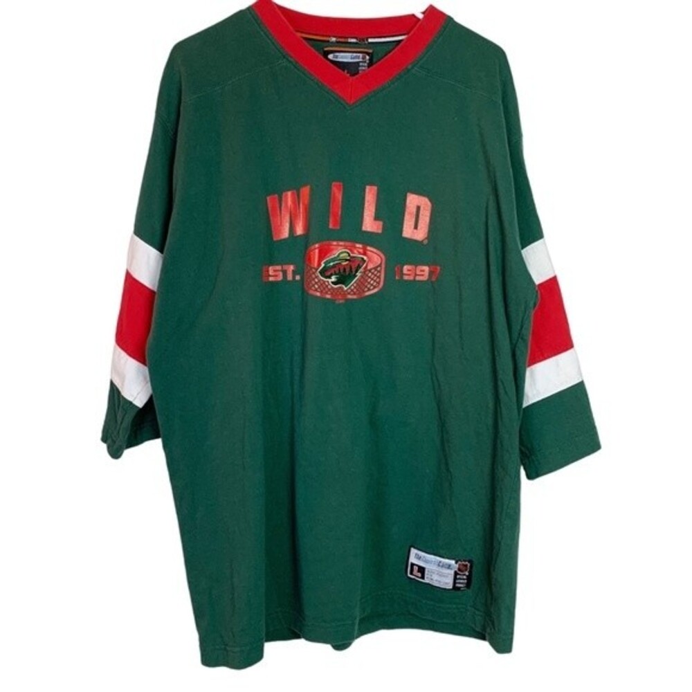 Minnesota Wild Hockey Official Licensed Green 3/4 Sleeves Tee Size L Men
